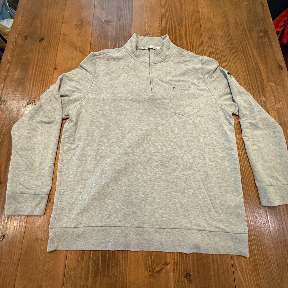 Criquet Sweater Men (XXL)‎ Gray 1/4 Quarter Zip Cotton Logo Modern Golf Pullover